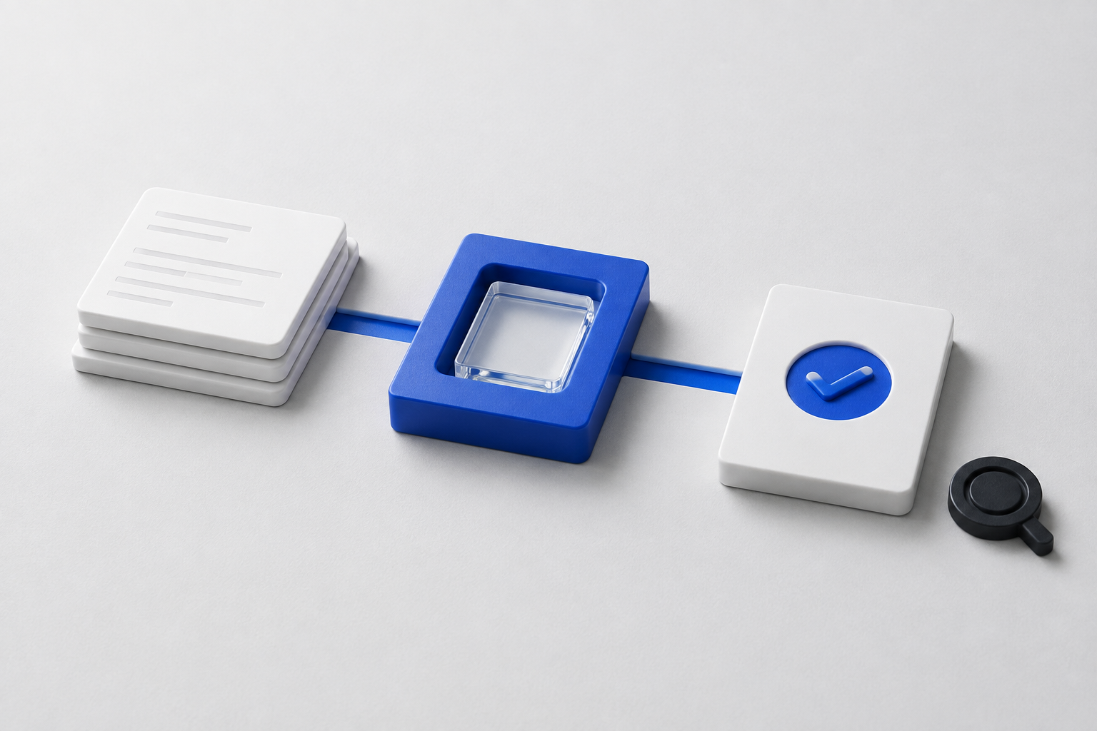 Illustration of source information connected to an AI step and a reviewed output