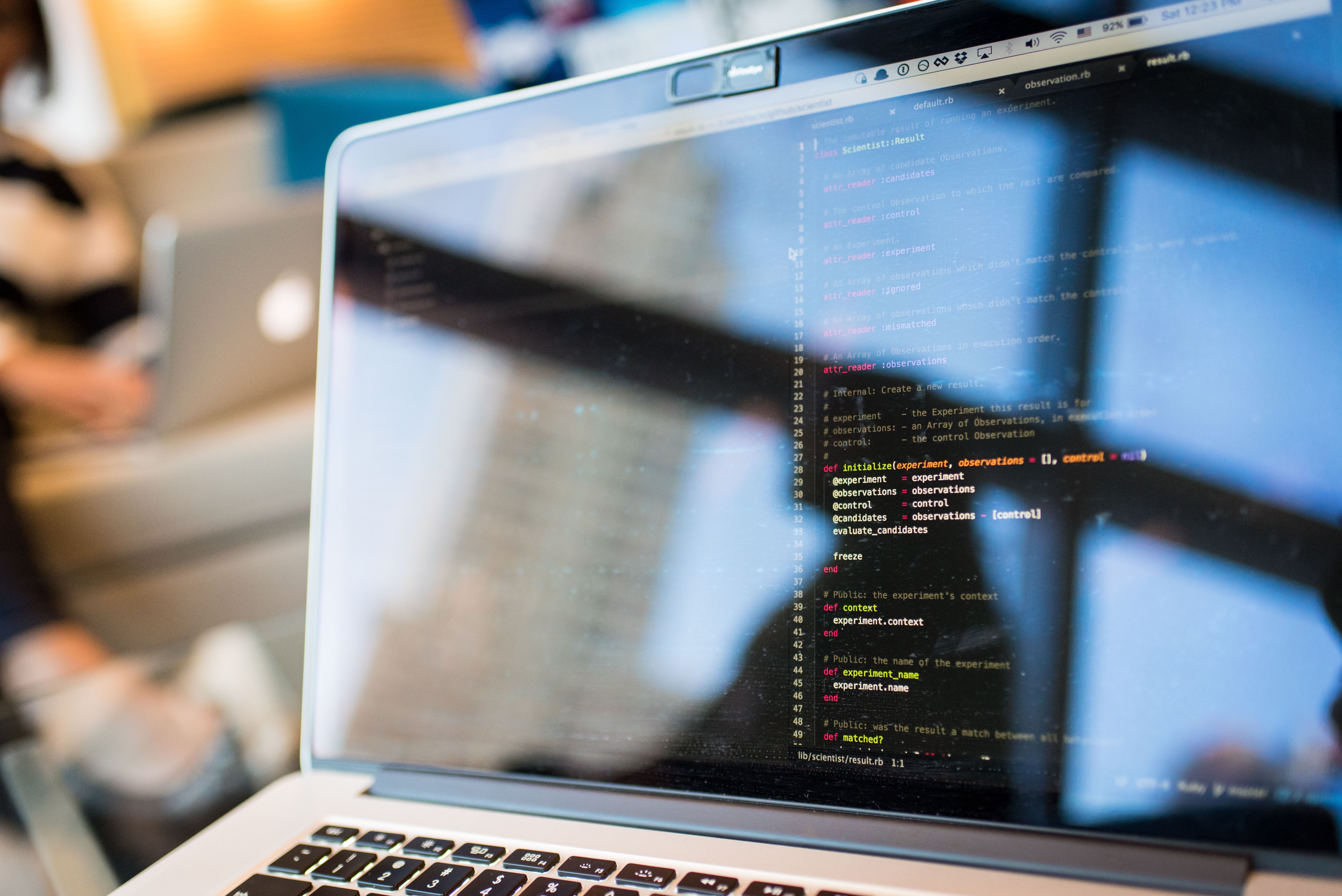 Programming code displayed on a laptop during software development work